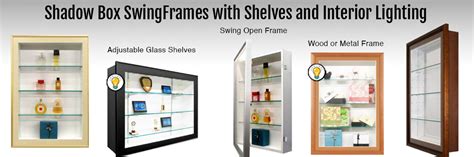 lighted wood and metal boxes|Shadow Box SwingFrames with Shelves and Interior .